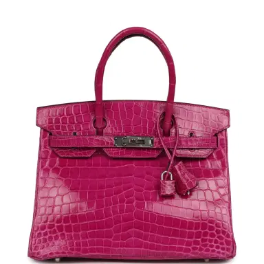 HERMÈS Pre-owned Hermes Birkin 30 Rose Scheherazade Shiny Niloticus Crocodile Palladium Hardware | Thumbnail 1 HERMÈS Pre-owned Hermes Birkin 30 Rose Scheherazade Shiny Niloticus Crocodile Palladium Hardware | Thumbnail 1