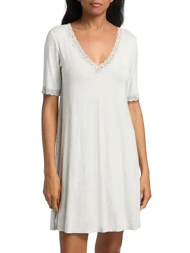 Natori Women's Feathers Essentials Lace-Trim A-line Minidress - Grey - Size XL | Thumbnail 3 Natori Women's Feathers Essentials Lace-Trim A-line Minidress - Grey - Size XL | Thumbnail 3