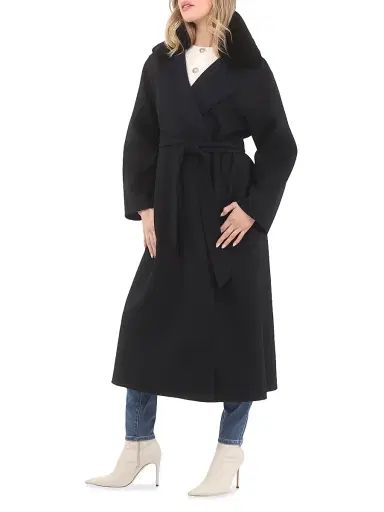 Gorski Women's Reversible Loro Piana Wool Coat with Detachable Select Shearling Lamb Collar, Belt - Black Multi - Size Medium | Thumbnail 3 Gorski Women's Reversible Loro Piana Wool Coat with Detachable Select Shearling Lamb Collar, Belt - Black Multi - Size Medium | Thumbnail 3