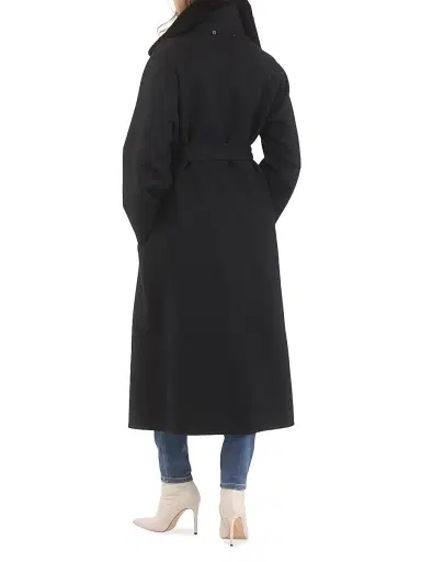 Gorski Women's Reversible Loro Piana Wool Coat with Detachable Select Shearling Lamb Collar, Belt - Black Multi - Size Medium | Thumbnail 4 Gorski Women's Reversible Loro Piana Wool Coat with Detachable Select Shearling Lamb Collar, Belt - Black Multi - Size Medium | Thumbnail 4