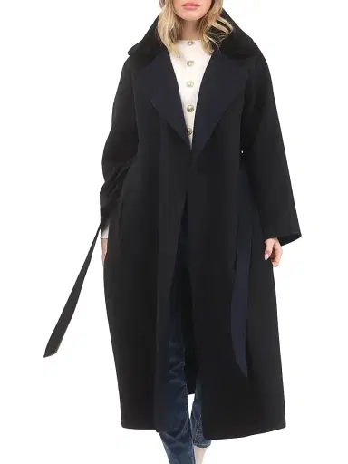 Gorski Women's Reversible Loro Piana Wool Coat with Detachable Select Shearling Lamb Collar, Belt - Black Multi - Size Medium | Thumbnail 5 Gorski Women's Reversible Loro Piana Wool Coat with Detachable Select Shearling Lamb Collar, Belt - Black Multi - Size Medium | Thumbnail 5