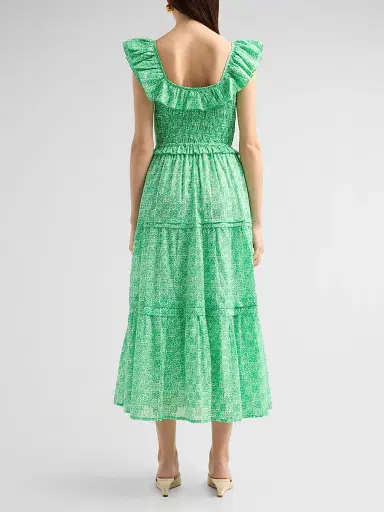 Ro's Garden Women's Tuscany Cotton Floral Flounce Midi Dress - Green Mana | Thumbnail 3 Ro's Garden Women's Tuscany Cotton Floral Flounce Midi Dress - Green Mana | Thumbnail 3