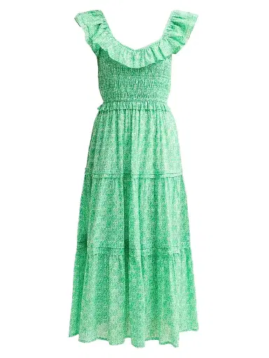 Ro's Garden Women's Tuscany Cotton Floral Flounce Midi Dress - Green Mana | Thumbnail 1 Ro's Garden Women's Tuscany Cotton Floral Flounce Midi Dress - Green Mana | Thumbnail 1