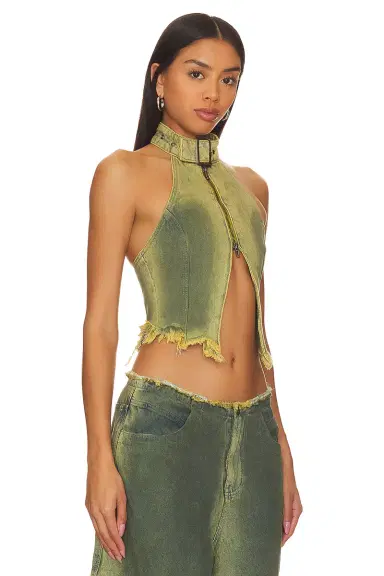 Jaded London Green Denim Buckle Neck Top | Thumbnail 2 Jaded London Green Denim Buckle Neck Top | Thumbnail 2