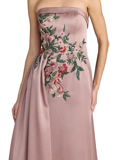 Mac Duggal Women's Floral-Beaded Satin Strapless Gown | Thumbnail 3 Mac Duggal Women's Floral-Beaded Satin Strapless Gown | Thumbnail 3