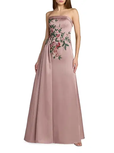 Mac Duggal Women's Floral-Beaded Satin Strapless Gown | Thumbnail 1 Mac Duggal Women's Floral-Beaded Satin Strapless Gown | Thumbnail 1