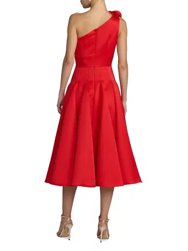 Mac Duggal Women's 3D Flower Satin Godet-Skirt Midi Dress | Thumbnail 2 Mac Duggal Women's 3D Flower Satin Godet-Skirt Midi Dress | Thumbnail 2