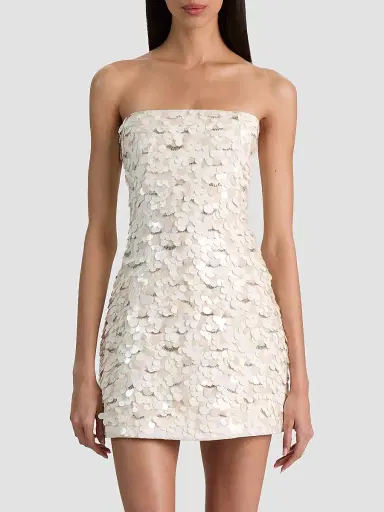 ALICE + OLIVIA Women's Katia Sequined Strapless Lantern Mini Dress - Off White Multi | Thumbnail 4 ALICE + OLIVIA Women's Katia Sequined Strapless Lantern Mini Dress - Off White Multi | Thumbnail 4