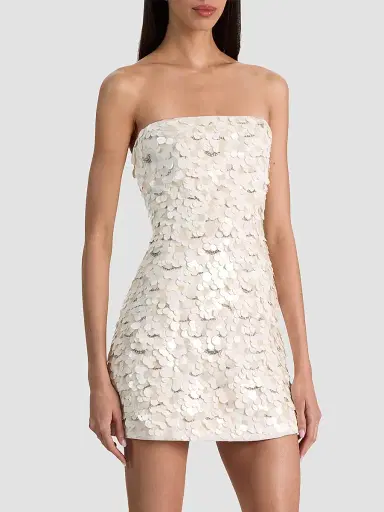 ALICE + OLIVIA Women's Katia Sequined Strapless Lantern Mini Dress - Off White Multi | Thumbnail 6 ALICE + OLIVIA Women's Katia Sequined Strapless Lantern Mini Dress - Off White Multi | Thumbnail 6