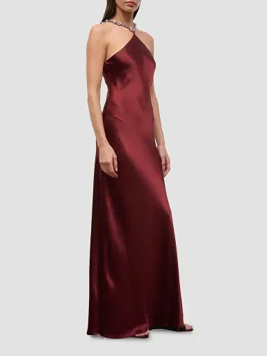 Staud Women's Cadence Embellished-Strap Satin Halter Gown - Pinot | Thumbnail 3 Staud Women's Cadence Embellished-Strap Satin Halter Gown - Pinot | Thumbnail 3