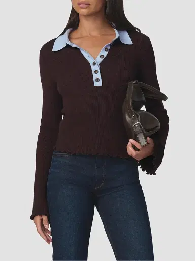Joe's Jeans Women's The Riley Polo Sweater - Espresso | Thumbnail 4 Joe's Jeans Women's The Riley Polo Sweater - Espresso | Thumbnail 4