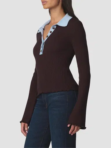 Joe's Jeans Women's The Riley Polo Sweater - Espresso | Thumbnail 6 Joe's Jeans Women's The Riley Polo Sweater - Espresso | Thumbnail 6