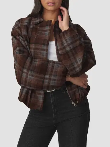 Joe's Jeans Women's The Bella Plaid Bomber Jacket | Thumbnail 7 Joe's Jeans Women's The Bella Plaid Bomber Jacket | Thumbnail 7