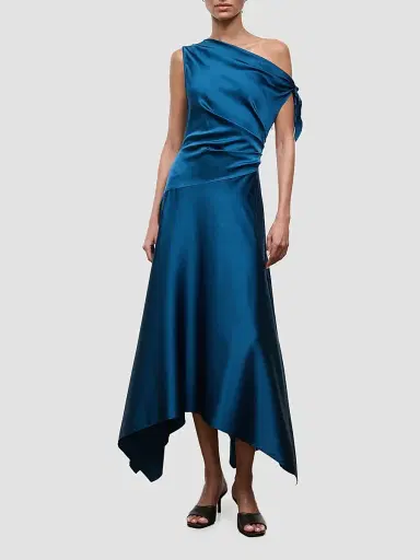 Staud Women's Portia Silk Asymmetric Midi Dress - Harbor - Size 12 | Thumbnail 2 Staud Women's Portia Silk Asymmetric Midi Dress - Harbor - Size 12 | Thumbnail 2