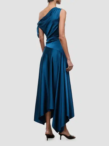 Staud Women's Portia Silk Asymmetric Midi Dress - Harbor - Size 12 | Thumbnail 4 Staud Women's Portia Silk Asymmetric Midi Dress - Harbor - Size 12 | Thumbnail 4
