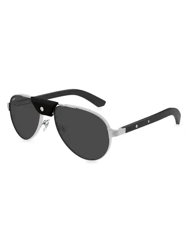 Cartier Men's Santos Evolution 56MM Pilot Sunglasses - Dark Grey Silver | Thumbnail 1 Cartier Men's Santos Evolution 56MM Pilot Sunglasses - Dark Grey Silver | Thumbnail 1