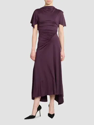 Victoria Beckham Women's Asymmetric Ruched Midi Dress | Thumbnail 2 Victoria Beckham Women's Asymmetric Ruched Midi Dress | Thumbnail 2