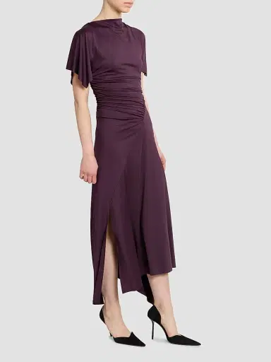 Victoria Beckham Women's Asymmetric Ruched Midi Dress | Thumbnail 4 Victoria Beckham Women's Asymmetric Ruched Midi Dress | Thumbnail 4