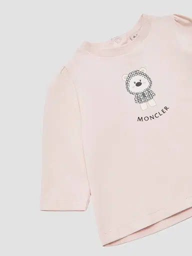 Moncler Baby Girl's & Little Girl's Long Sleeves Crewneck T-Shirt in Cotton - Light Pink | Thumbnail 3 Moncler Baby Girl's & Little Girl's Long Sleeves Crewneck T-Shirt in Cotton - Light Pink | Thumbnail 3
