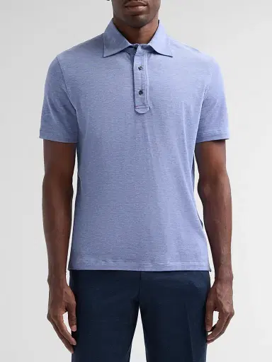 Isaia Men's Cotton Polo Shirt - Bright Blue | Thumbnail 4 Isaia Men's Cotton Polo Shirt - Bright Blue | Thumbnail 4