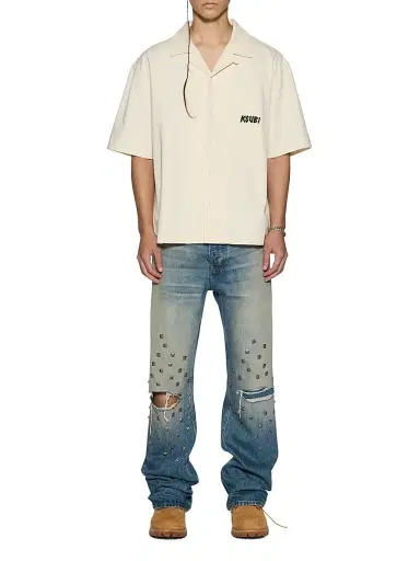 Ksubi Men's Stay Up Logo Graphic Camp Shirt - Natural | Thumbnail 2 Ksubi Men's Stay Up Logo Graphic Camp Shirt - Natural | Thumbnail 2