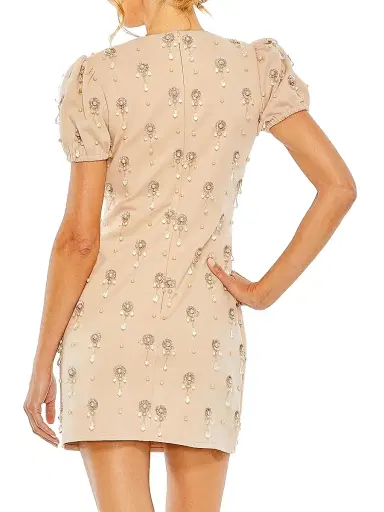Mac Duggal Women's Jewel Embellished Puff-Sleeve Mini-Dress - Porcelain - Size 14 | Thumbnail 2 Mac Duggal Women's Jewel Embellished Puff-Sleeve Mini-Dress - Porcelain - Size 14 | Thumbnail 2