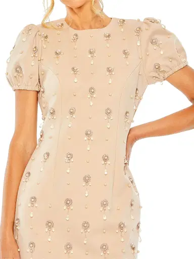 Mac Duggal Women's Jewel Embellished Puff-Sleeve Mini-Dress - Porcelain - Size 14 | Thumbnail 3 Mac Duggal Women's Jewel Embellished Puff-Sleeve Mini-Dress - Porcelain - Size 14 | Thumbnail 3