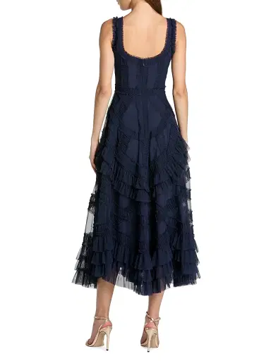 Mac Duggal Women's Mesh Ruffled Scoopneck Midi-Dress | Thumbnail 2 Mac Duggal Women's Mesh Ruffled Scoopneck Midi-Dress | Thumbnail 2