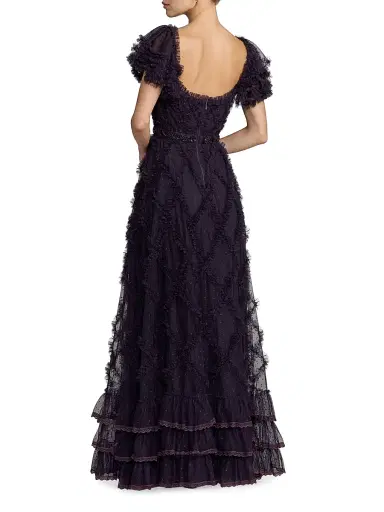 Mac Duggal Women's Ruffled Mesh Short-Sleeve Gown | Thumbnail 2 Mac Duggal Women's Ruffled Mesh Short-Sleeve Gown | Thumbnail 2