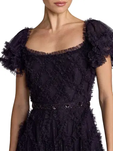 Mac Duggal Women's Ruffled Mesh Short-Sleeve Gown | Thumbnail 3 Mac Duggal Women's Ruffled Mesh Short-Sleeve Gown | Thumbnail 3