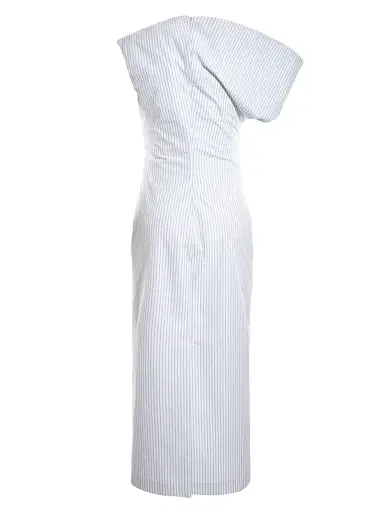 Malo Women's Pinstriped Cotton Off-The-Shoulder Midi-Dress - Candido Fog Blue | Thumbnail 2 Malo Women's Pinstriped Cotton Off-The-Shoulder Midi-Dress - Candido Fog Blue | Thumbnail 2