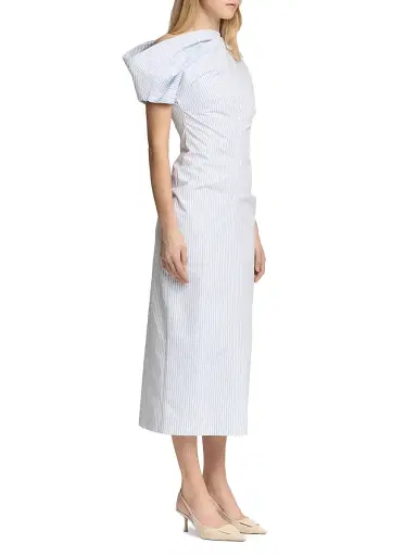 Malo Women's Pinstriped Cotton Off-The-Shoulder Midi-Dress - Candido Fog Blue | Thumbnail 4 Malo Women's Pinstriped Cotton Off-The-Shoulder Midi-Dress - Candido Fog Blue | Thumbnail 4