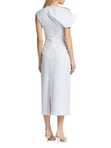 Malo Women's Pinstriped Cotton Off-The-Shoulder Midi-Dress - Candido Fog Blue | Thumbnail 5 Malo Women's Pinstriped Cotton Off-The-Shoulder Midi-Dress - Candido Fog Blue | Thumbnail 5