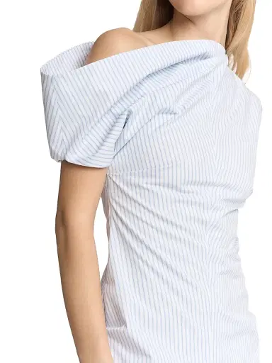 Malo Women's Pinstriped Cotton Off-The-Shoulder Midi-Dress - Candido Fog Blue | Thumbnail 7 Malo Women's Pinstriped Cotton Off-The-Shoulder Midi-Dress - Candido Fog Blue | Thumbnail 7