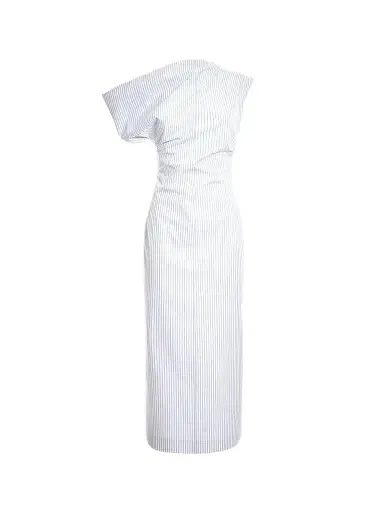 Malo Women's Pinstriped Cotton Off-The-Shoulder Midi-Dress - Candido Fog Blue | Thumbnail 1 Malo Women's Pinstriped Cotton Off-The-Shoulder Midi-Dress - Candido Fog Blue | Thumbnail 1