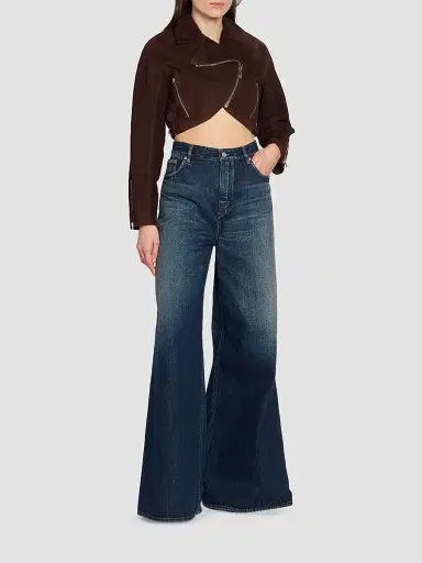 ALAIA Women's Suede Crop Biker Jacket - Chocolate | Thumbnail 2 ALAIA Women's Suede Crop Biker Jacket - Chocolate | Thumbnail 2