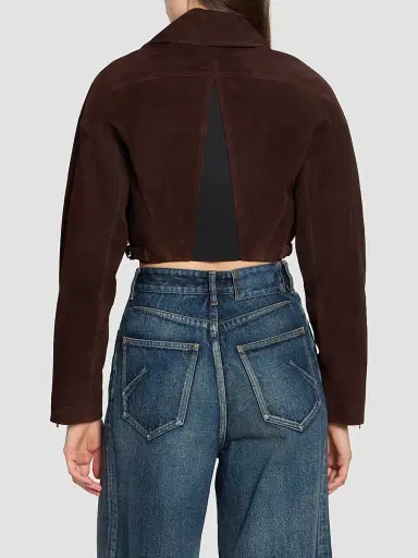 ALAIA Women's Suede Crop Biker Jacket - Chocolate | Thumbnail 3 ALAIA Women's Suede Crop Biker Jacket - Chocolate | Thumbnail 3