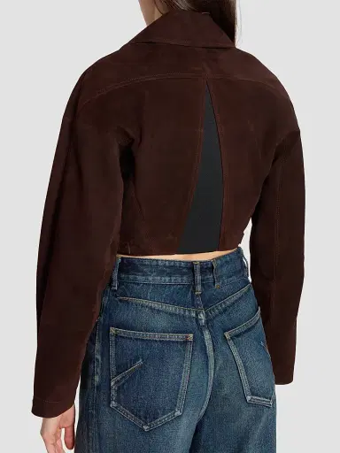 ALAIA Women's Suede Crop Biker Jacket - Chocolate | Thumbnail 5 ALAIA Women's Suede Crop Biker Jacket - Chocolate | Thumbnail 5
