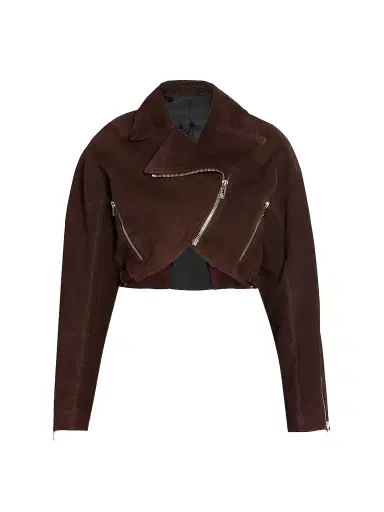 ALAIA Women's Suede Crop Biker Jacket - Chocolate | Thumbnail 1 ALAIA Women's Suede Crop Biker Jacket - Chocolate | Thumbnail 1