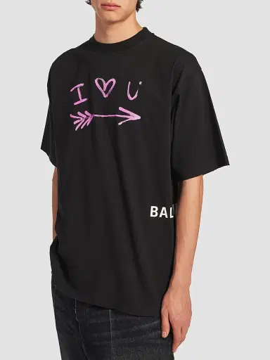 Balenciaga Men's I Love U Medium Fit T-Shirt - Black | Thumbnail 3 Balenciaga Men's I Love U Medium Fit T-Shirt - Black | Thumbnail 3
