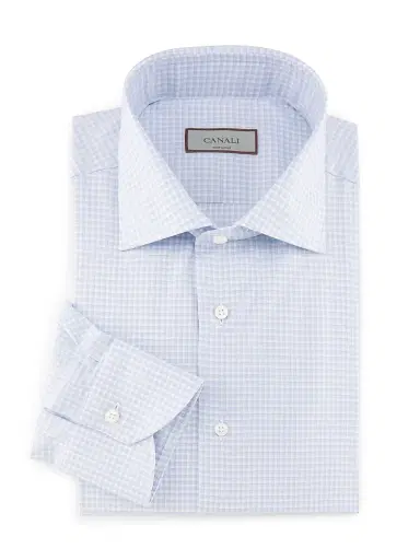 Canali Men's Checked Cotton Dress Shirt - Light Blue | Thumbnail 1 Canali Men's Checked Cotton Dress Shirt - Light Blue | Thumbnail 1