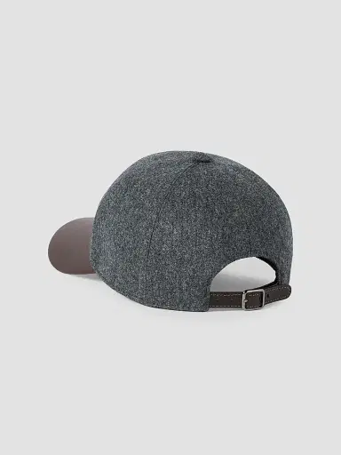 Brunello Cucinelli Women's Virgin Wool Flannel and Nappa Leather Baseball Cap with Shiny Band - Dark Grey | Thumbnail 2 Brunello Cucinelli Women's Virgin Wool Flannel and Nappa Leather Baseball Cap with Shiny Band - Dark Grey | Thumbnail 2