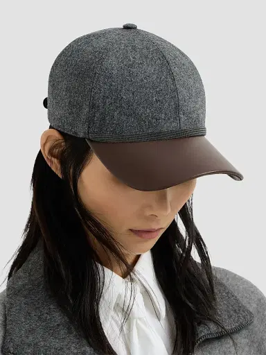 Brunello Cucinelli Women's Virgin Wool Flannel and Nappa Leather Baseball Cap with Shiny Band - Dark Grey | Thumbnail 3 Brunello Cucinelli Women's Virgin Wool Flannel and Nappa Leather Baseball Cap with Shiny Band - Dark Grey | Thumbnail 3