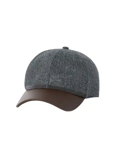 Brunello Cucinelli Women's Virgin Wool Flannel and Nappa Leather Baseball Cap with Shiny Band - Dark Grey | Thumbnail 1 Brunello Cucinelli Women's Virgin Wool Flannel and Nappa Leather Baseball Cap with Shiny Band - Dark Grey | Thumbnail 1