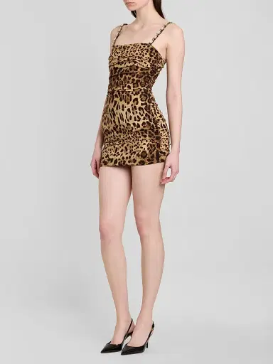 Dolce & Gabbana Women's Ruched Leopard-Print Silk Charmeuse Mini Dress - Leo | Thumbnail 4 Dolce & Gabbana Women's Ruched Leopard-Print Silk Charmeuse Mini Dress - Leo | Thumbnail 4