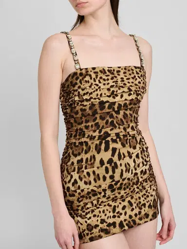 Dolce & Gabbana Women's Ruched Leopard-Print Silk Charmeuse Mini Dress - Leo | Thumbnail 5 Dolce & Gabbana Women's Ruched Leopard-Print Silk Charmeuse Mini Dress - Leo | Thumbnail 5