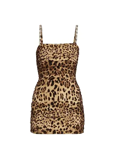 Dolce & Gabbana Women's Ruched Leopard-Print Silk Charmeuse Mini Dress - Leo | Thumbnail 1 Dolce & Gabbana Women's Ruched Leopard-Print Silk Charmeuse Mini Dress - Leo | Thumbnail 1