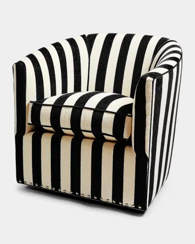 MacKenzie-Childs Marquee Black Stripe Chenille Swivel Chair | Thumbnail 2 MacKenzie-Childs Marquee Black Stripe Chenille Swivel Chair | Thumbnail 2