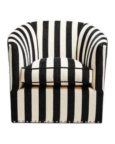 MacKenzie-Childs Marquee Black Stripe Chenille Swivel Chair | Thumbnail 1 MacKenzie-Childs Marquee Black Stripe Chenille Swivel Chair | Thumbnail 1