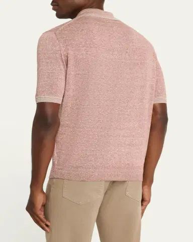 Fioroni Men's Heathered Linen-Cotton Polo | Thumbnail 3 Fioroni Men's Heathered Linen-Cotton Polo | Thumbnail 3